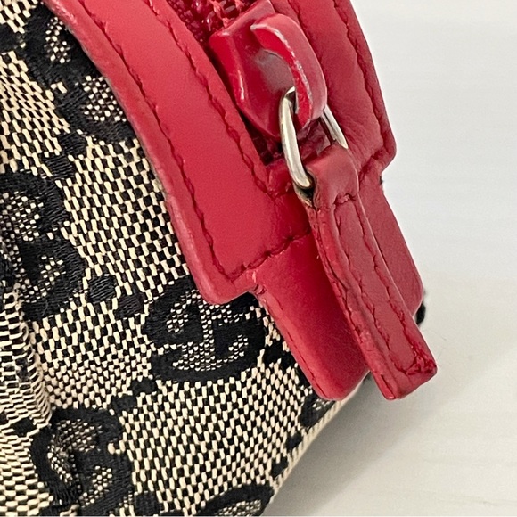 ❤️SOLD❤️Gucci navy blue monogram canvas red leather small cosmetic zip pouch - Picture 5 of 12